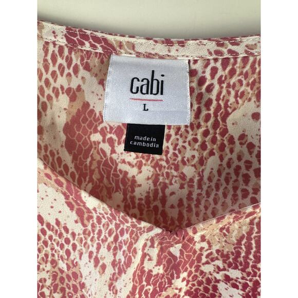 Cabi Bethany Snake Print Blouse Pink White Long Blouson Sleeve 5708 Women Large - Picture 4 of 11